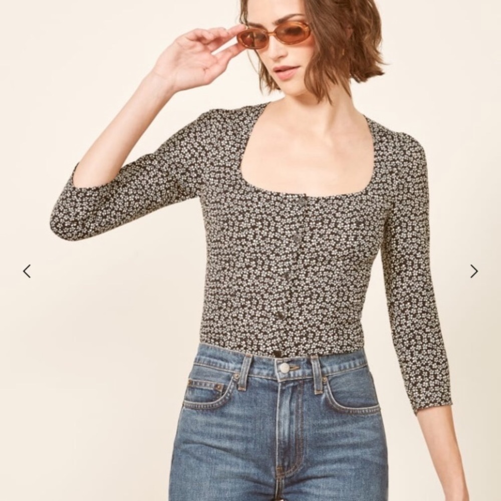 Reformation Black Floral Jorja Top XS
